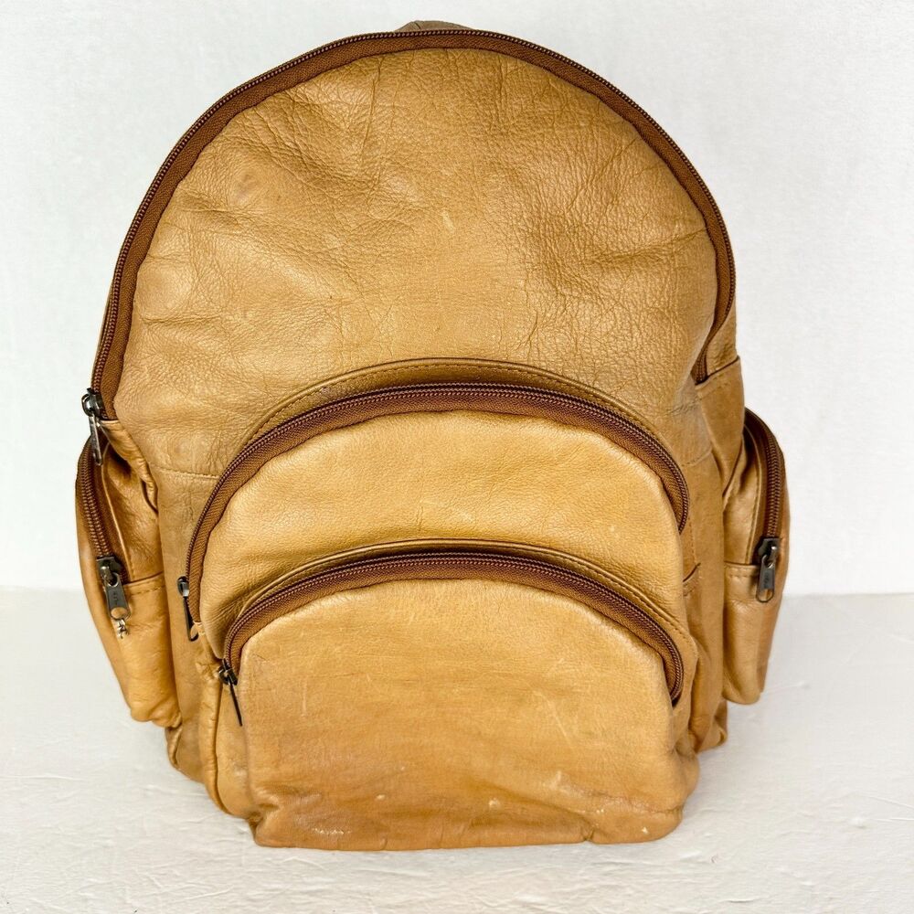 Vintage Sol Leather Backpack Purse Multi Pocket Supple Travel Unisex